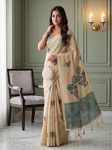 MIMOSA Sapphire Banarasi Linen Saree — pose 9 styling detail