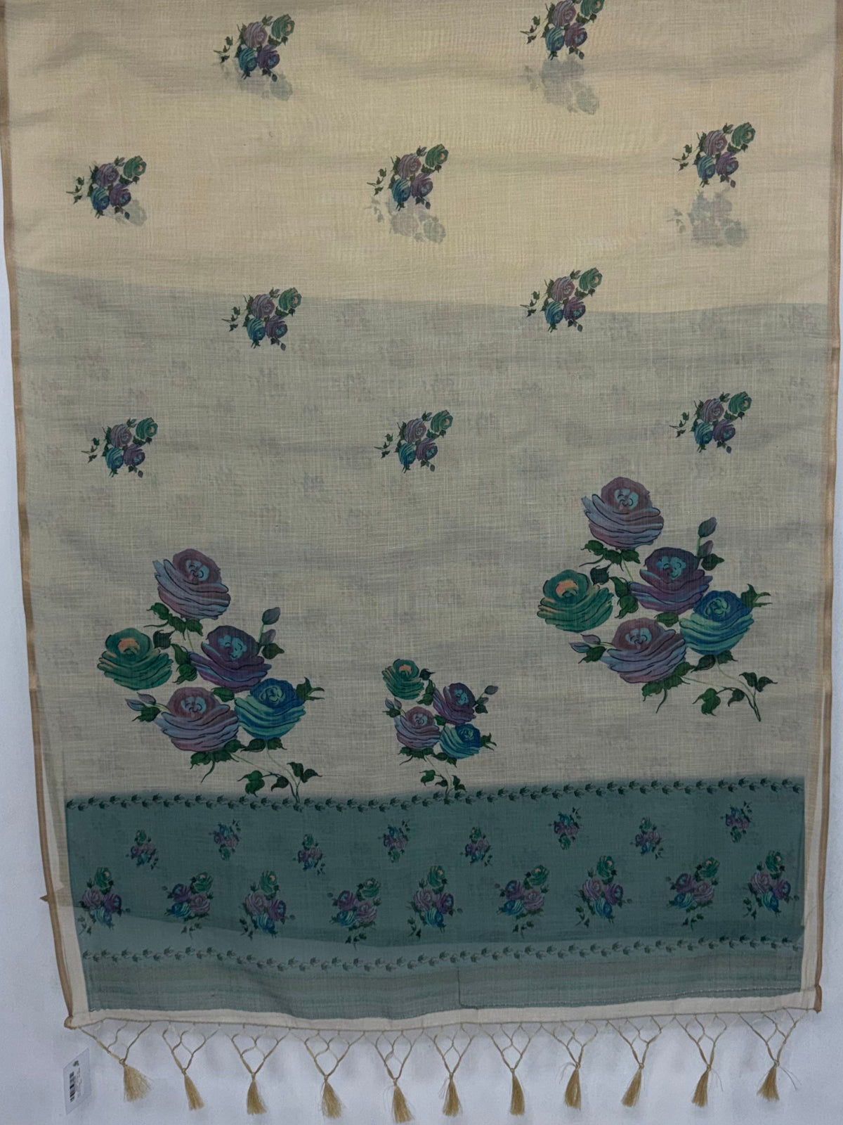 MIMOSA Sapphire Banarasi Linen Saree — pallu and zari work detail