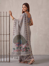 MIMOSA Grey Banarasi Linen Saree — pose 7 styling detail