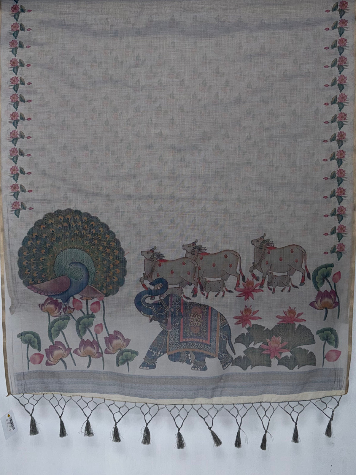 MIMOSA Grey Banarasi Linen Saree — pallu and zari work detail