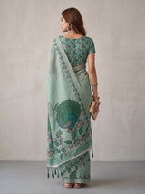 MIMOSA Rama Banarasi Linen Saree — Saree pallu and body shot