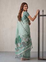 MIMOSA Rama Banarasi Linen Saree — pose 7 styling detail