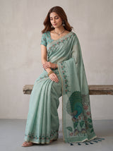 MIMOSA Rama Banarasi Linen Saree — pose 8 styling detail