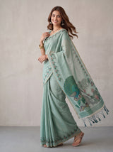 MIMOSA Rama Banarasi Linen Saree — pose 9 styling detail