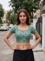MIMOSA Rama Banarasi Linen Saree — blouse close-up