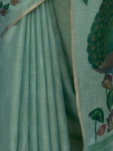 MIMOSA Rama Banarasi Linen Saree — fleets shot full lifestyle