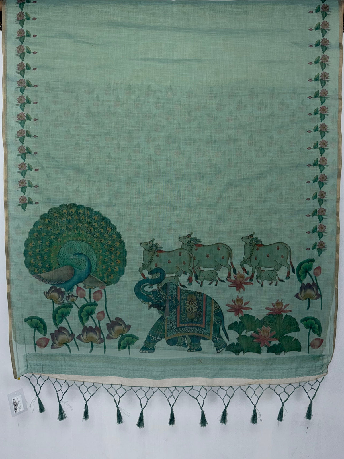 MIMOSA Rama Banarasi Linen Saree — pallu and zari work detail