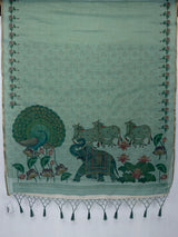 MIMOSA Rama Banarasi Linen Saree — pallu and zari work detail