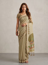 MIMOSA Tussar Banarasi Linen Saree — AI Model lifestyle pose
