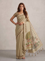 MIMOSA Tussar Banarasi Linen Saree — pose 4 styling detail