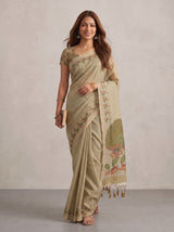 MIMOSA Tussar Banarasi Linen Saree — pose 6 styling detail