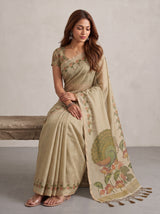 MIMOSA Tussar Banarasi Linen Saree — pose 8 styling detail