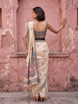 MIMOSA Grey Banarasi Saree — pose 2 styling detail