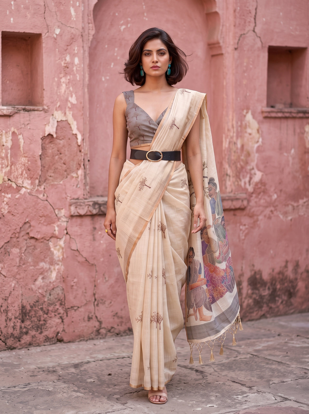 MIMOSA Grey Banarasi Saree — pose 6 styling detail