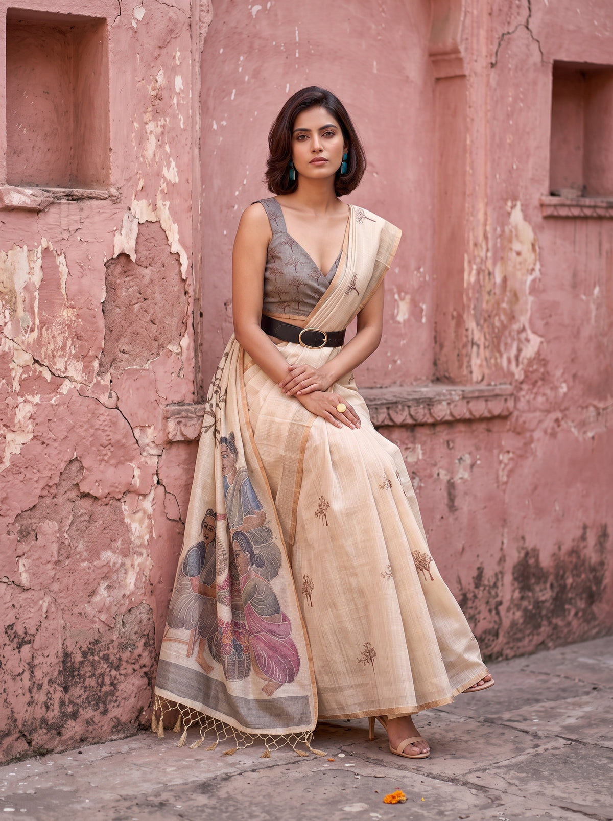 MIMOSA Grey Banarasi Saree — pose 8 styling detail