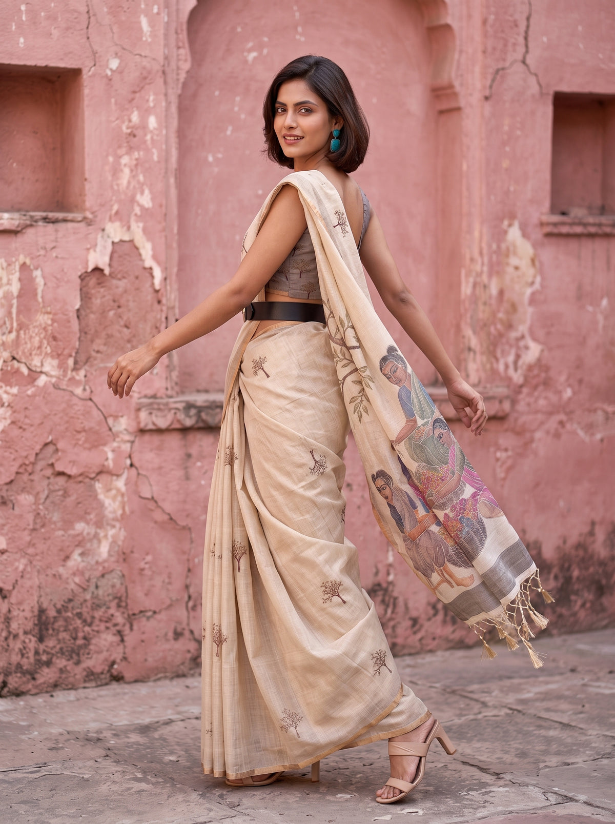 MIMOSA Grey Banarasi Saree — pose 9 styling detail