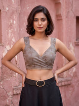MIMOSA Grey Banarasi Saree — blouse close-up