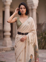 MIMOSA Mehndi Banarasi Saree — pose 10 styling detail