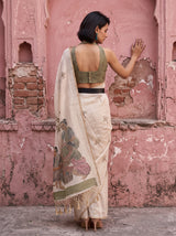 MIMOSA Mehndi Banarasi Saree — pose 2 styling detail