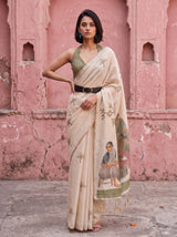 MIMOSA Mehndi Banarasi Saree — pose 4 styling detail