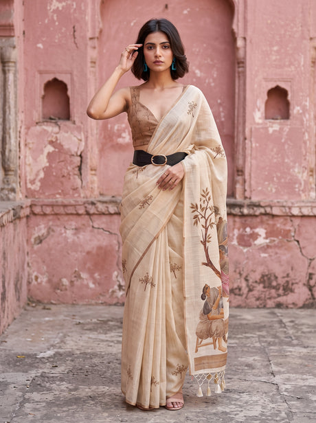 MIMOSA Mustard Banarasi Saree — front view on mannequin