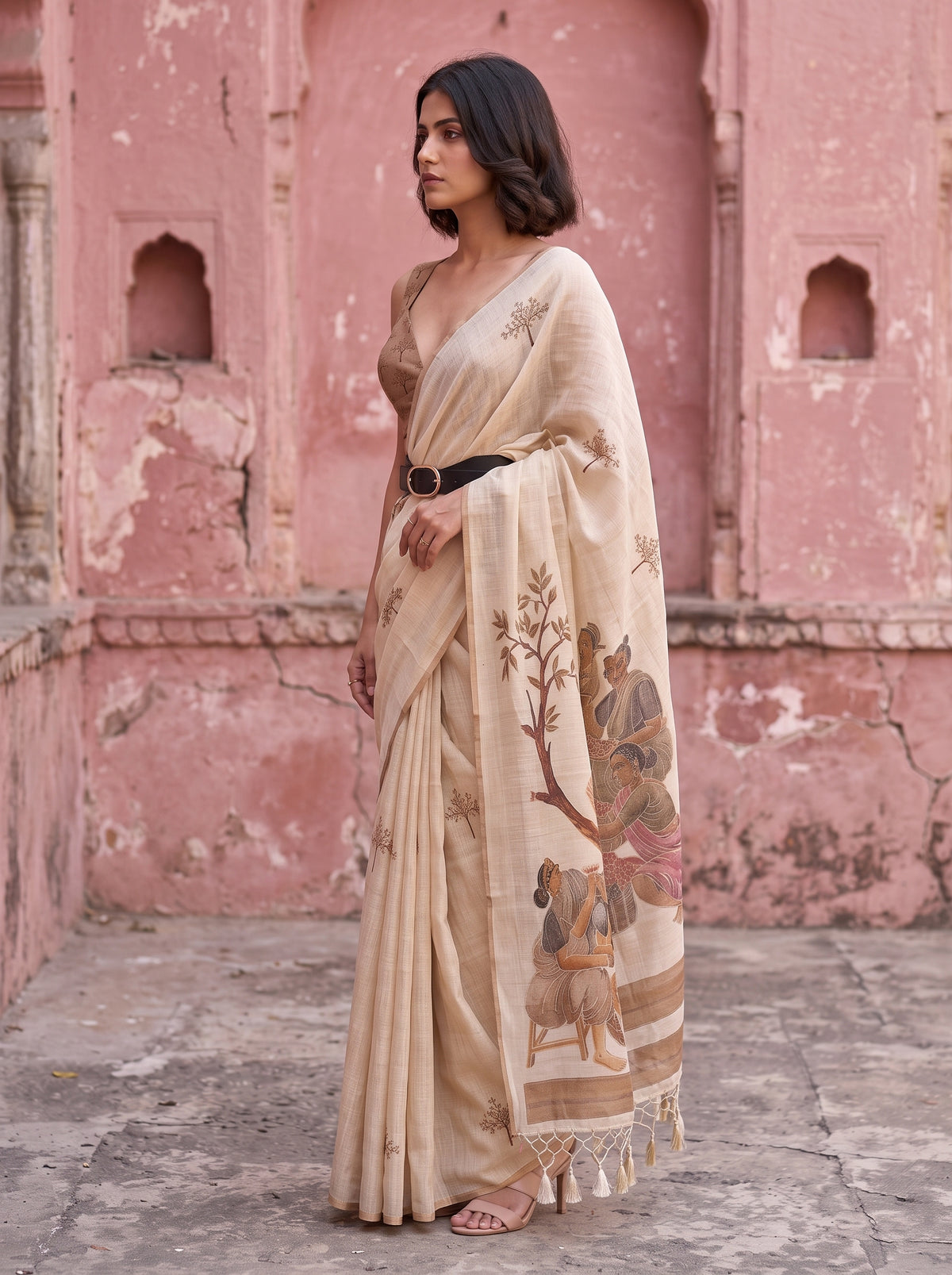 MIMOSA Mustard Banarasi Saree — pose 3 styling detail