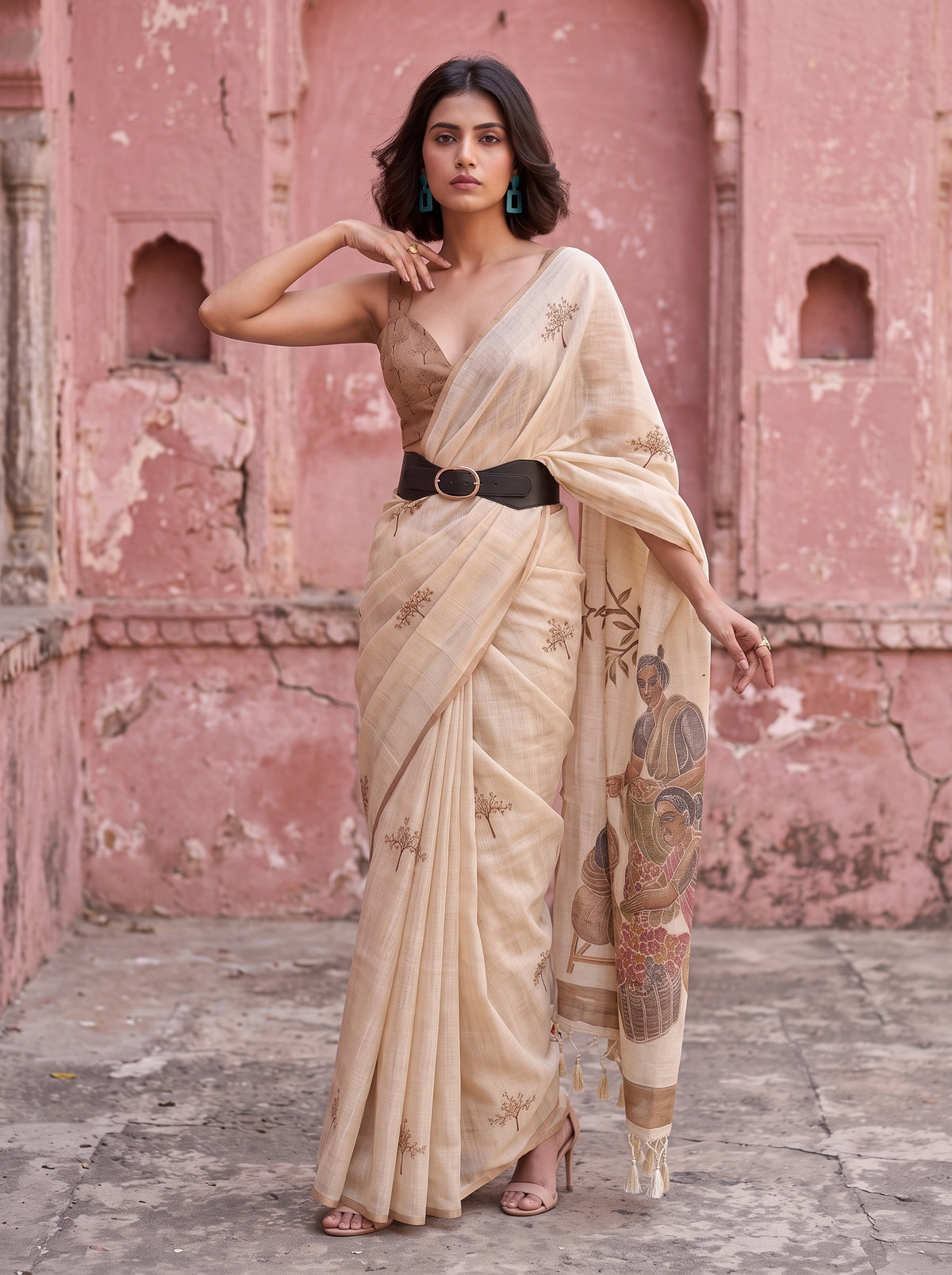 MIMOSA Mustard Banarasi Saree — pose 5 styling detail