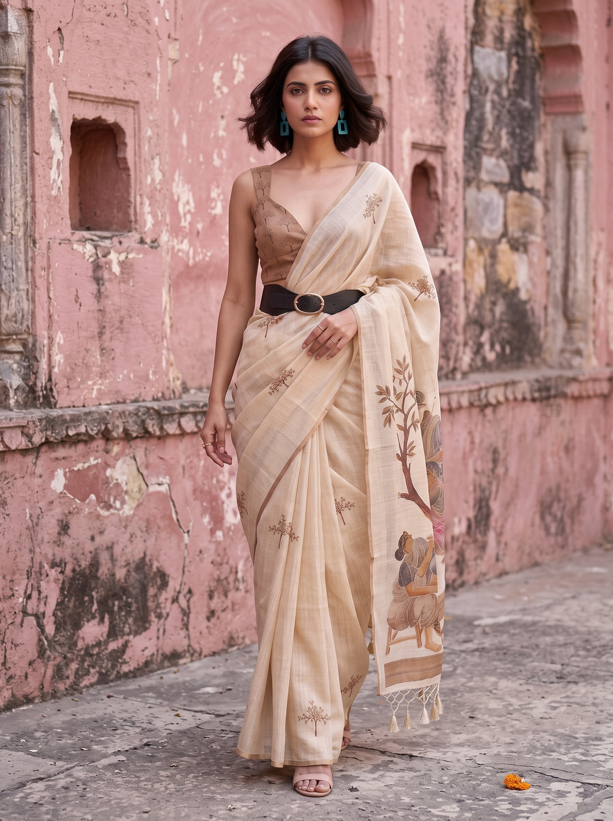 MIMOSA Mustard Banarasi Saree — pose 6 styling detail