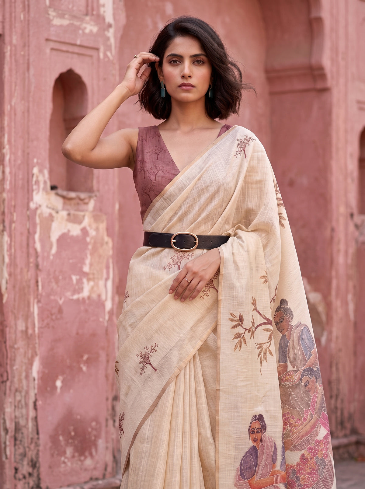 MIMOSA Peach Banarasi Saree — pose 10 styling detail