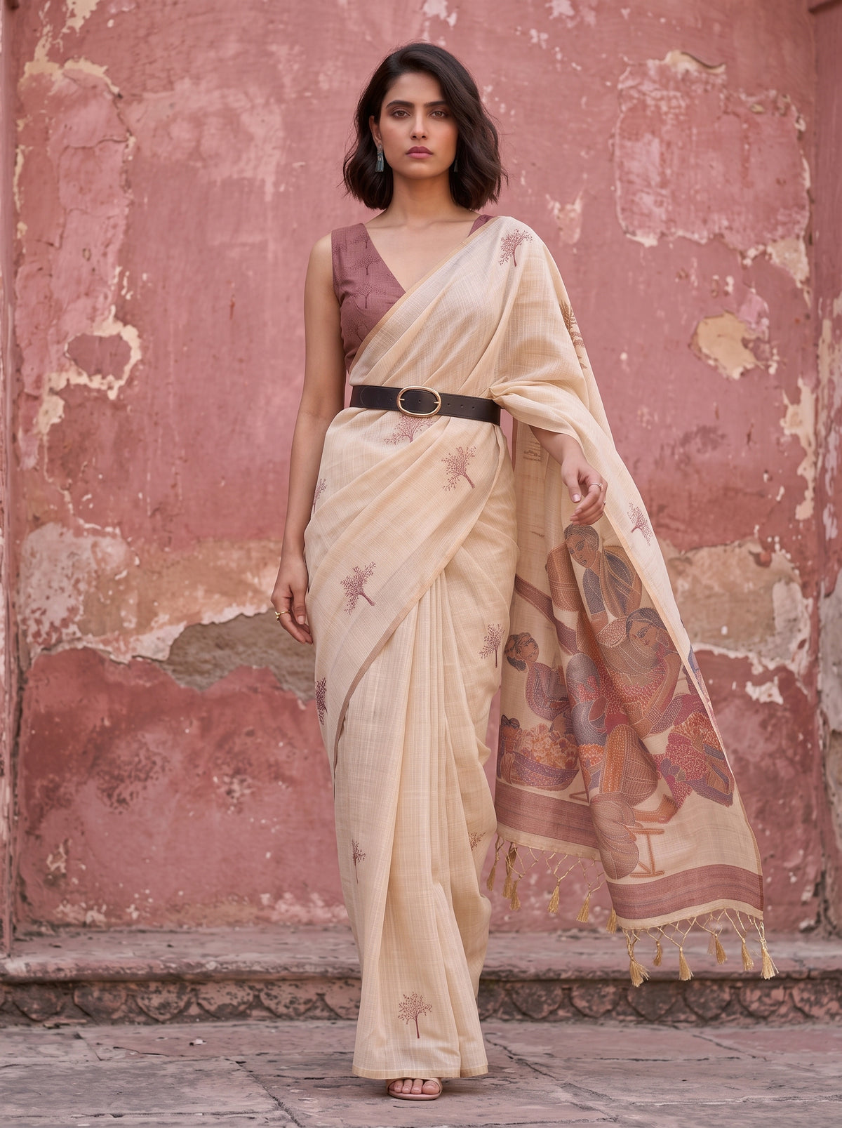 MIMOSA Peach Banarasi Saree — pose 5 styling detail