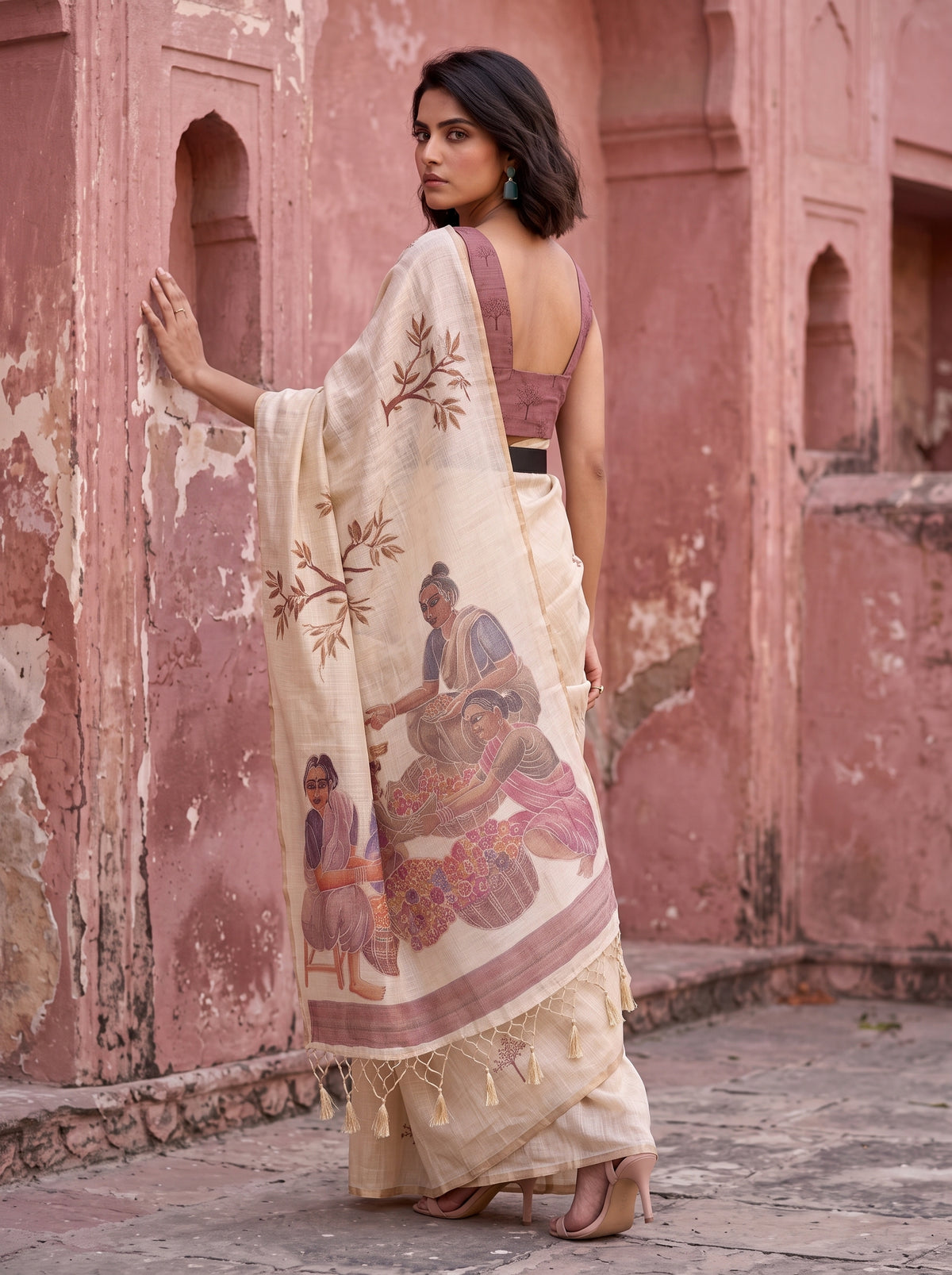 MIMOSA Peach Banarasi Saree — pose 7 styling detail
