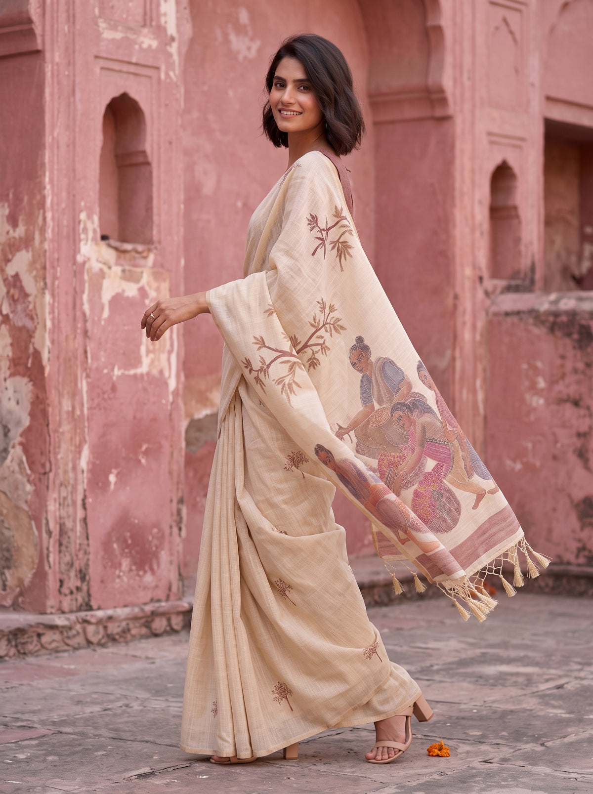 MIMOSA Peach Banarasi Saree — pose 9 styling detail