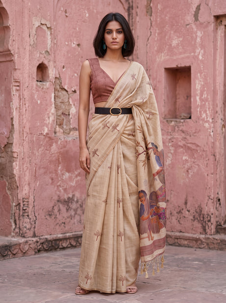 MIMOSA Pink Banarasi Saree — front view on mannequin
