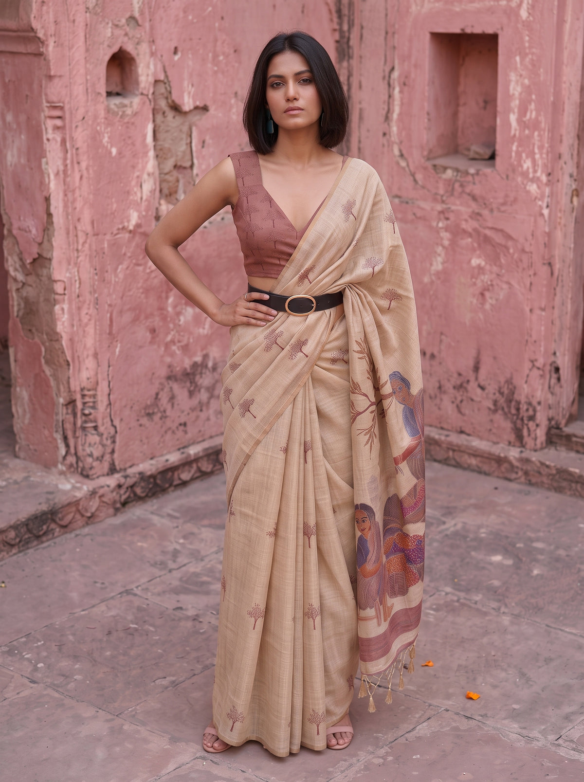 MIMOSA Pink Banarasi Saree — pose 4 styling detail