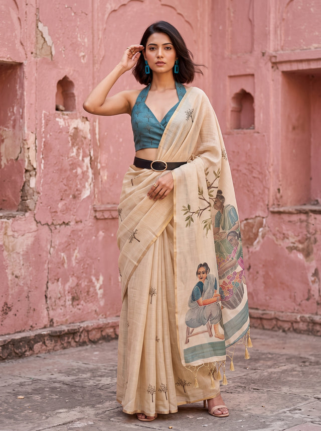 MIMOSA Sapphire Banarasi Saree — front view on mannequin