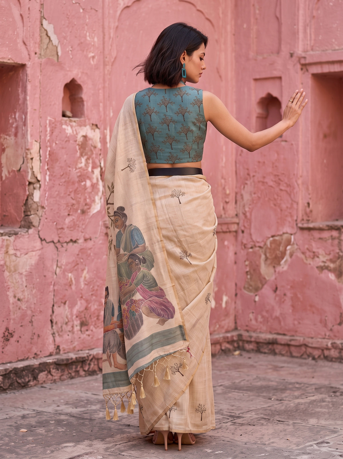 MIMOSA Sapphire Banarasi Saree — pose 2 styling detail