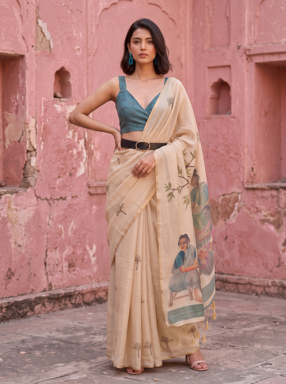 MIMOSA Sapphire Banarasi Saree — pose 4 styling detail