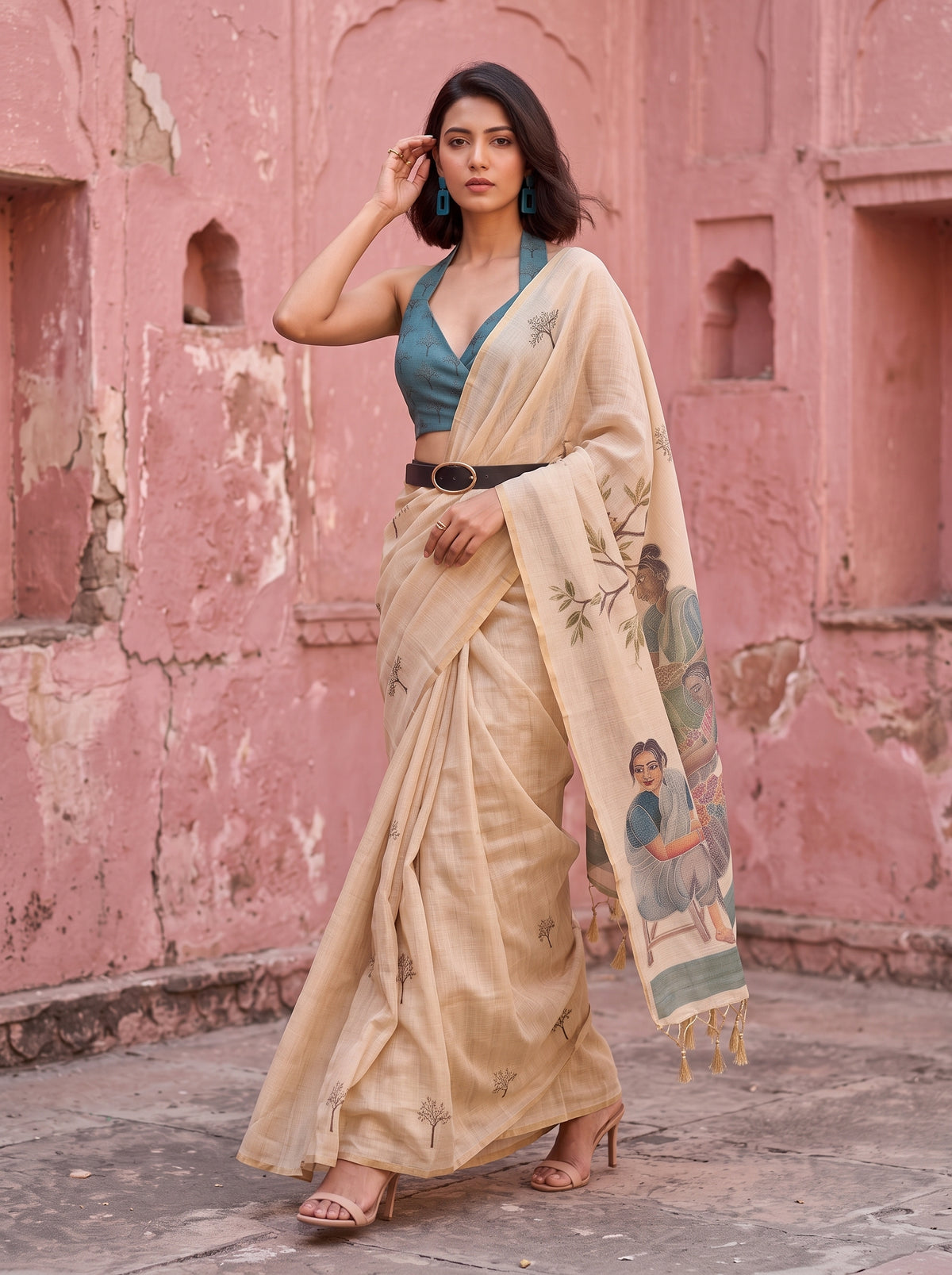 MIMOSA Sapphire Banarasi Saree — pose 6 styling detail