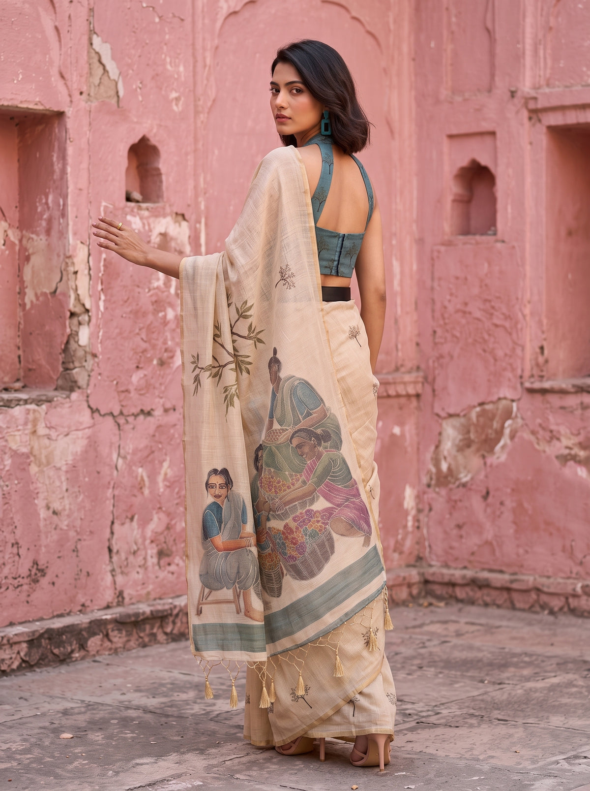 MIMOSA Sapphire Banarasi Saree — pose 7 styling detail