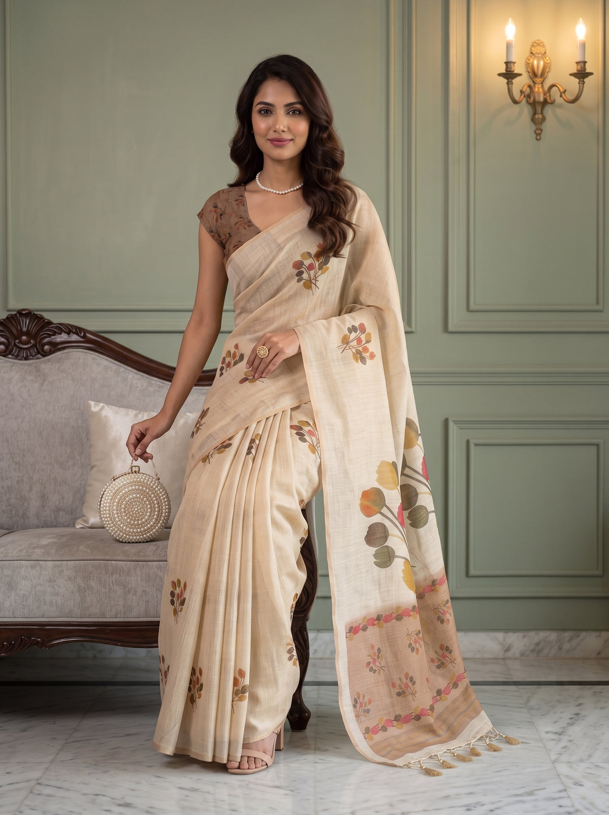 MIMOSA Mustard Banarasi Saree — pose 8 styling detail