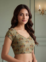 MIMOSA Olive Banarasi Saree — blouse close-up