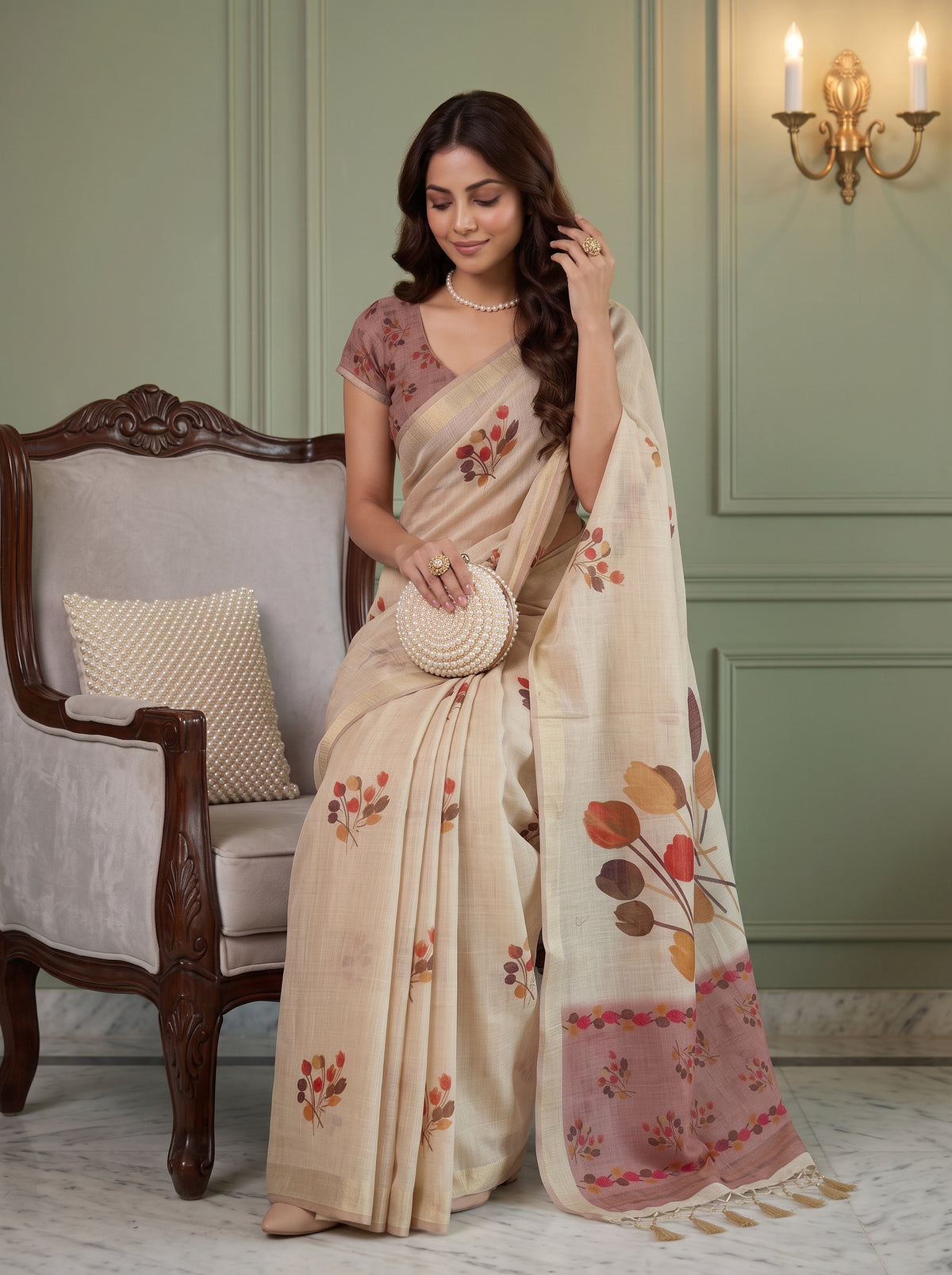 MIMOSA Peach Banarasi Saree — pose 8 styling detail