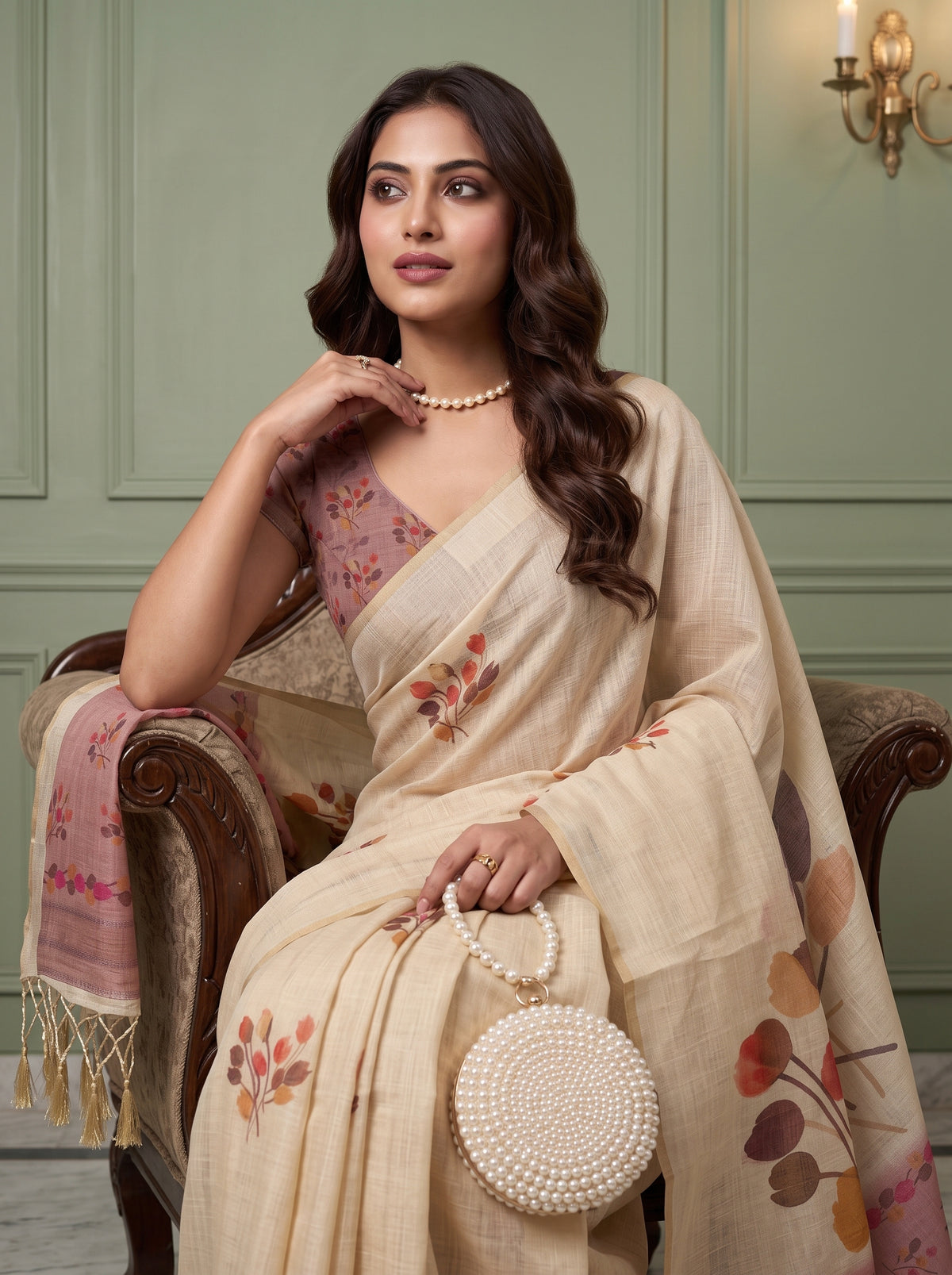MIMOSA Pink Banarasi Saree — pose 10 styling detail