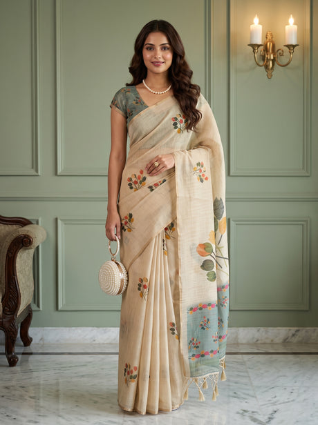 MIMOSA Sapphire Banarasi Saree — front view on mannequin