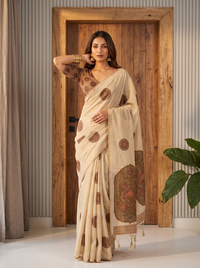 MIMOSA Mustard Banarasi Saree — front view on mannequin