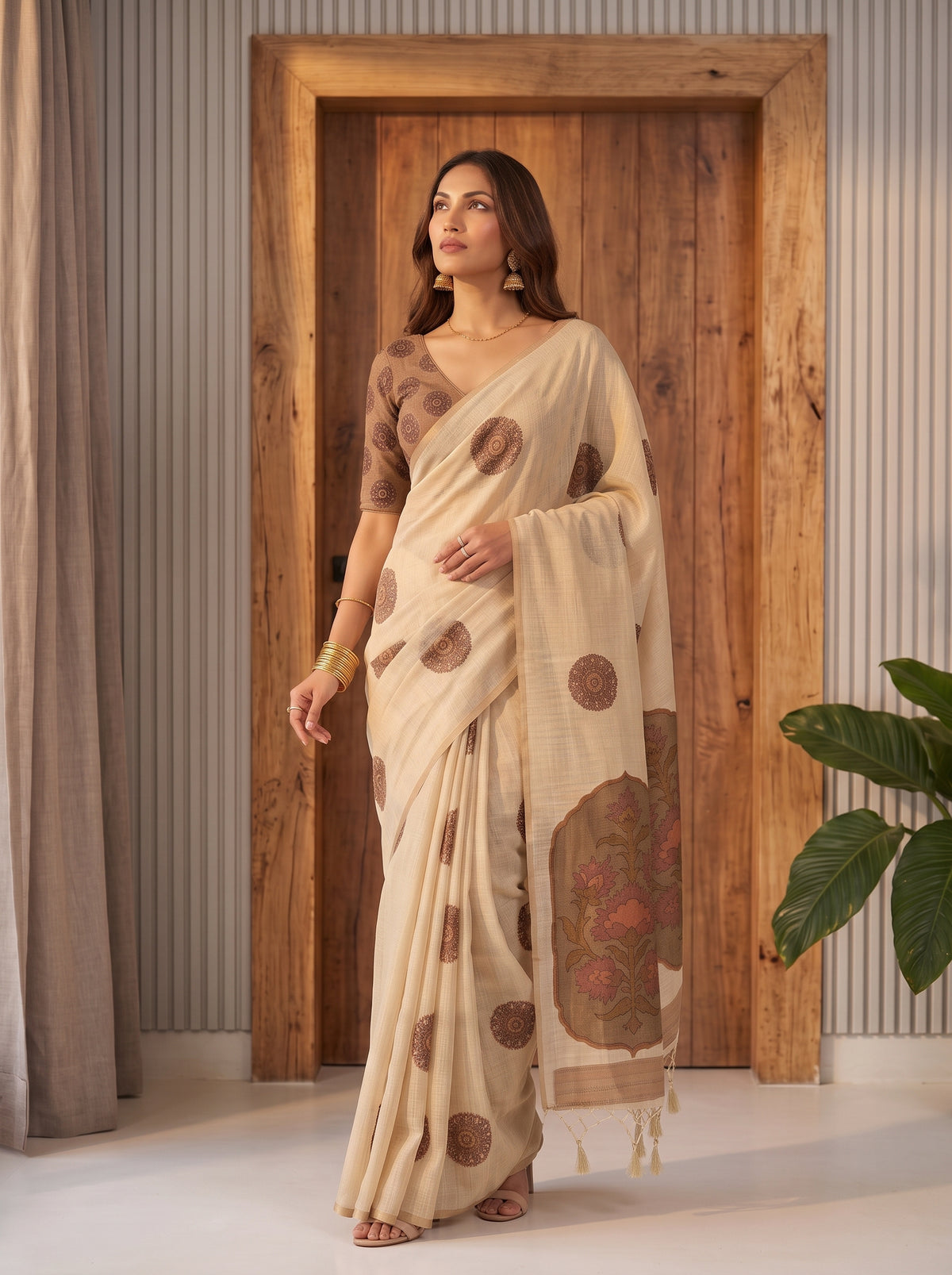 MIMOSA Mustard Banarasi Saree — pose 5 styling detail