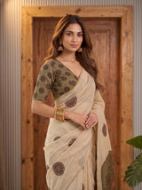 MIMOSA Olive Banarasi Saree — pose 10 styling detail