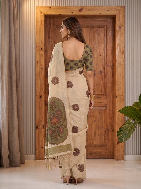 MIMOSA Olive Banarasi Saree — pose 2 styling detail