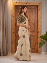 MIMOSA Olive Banarasi Saree — pose 3 styling detail