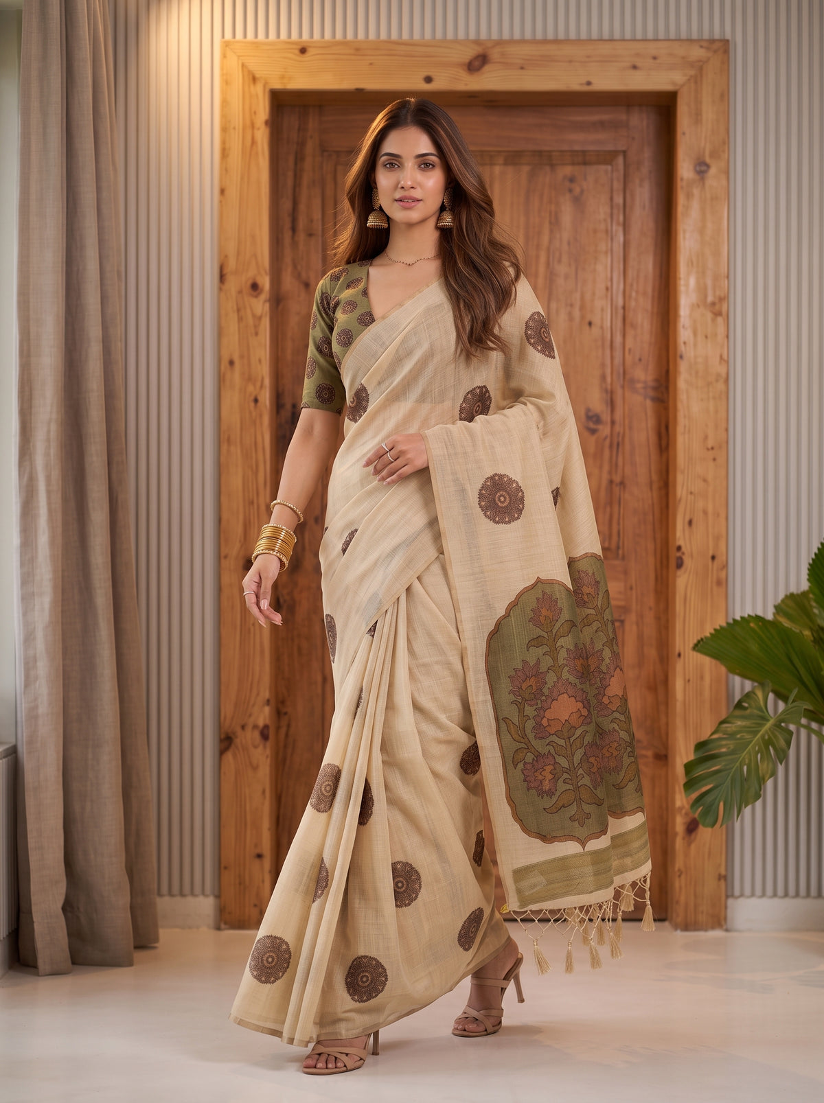 MIMOSA Olive Banarasi Saree — pose 6 styling detail